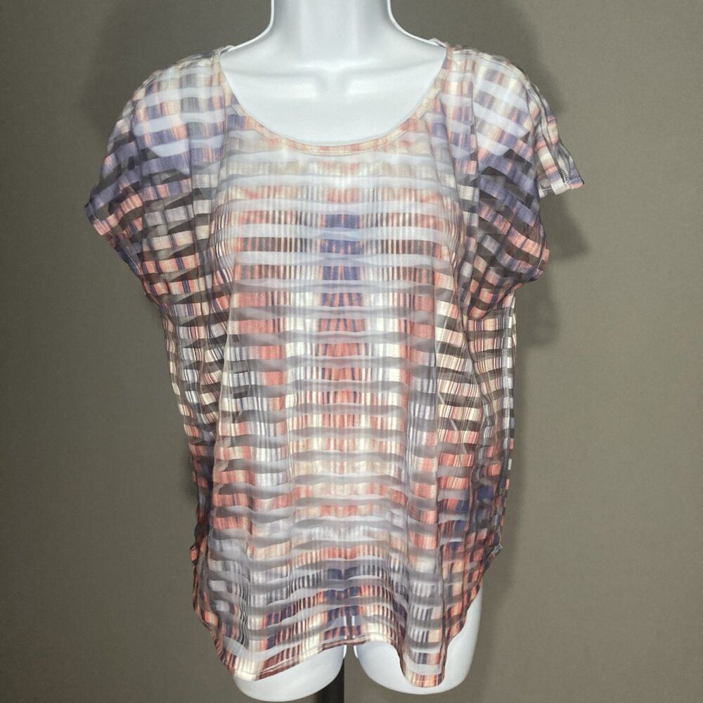 LIVE AND LET LIVE multicolor striped lace mesh scoop neck sleeveless top PM